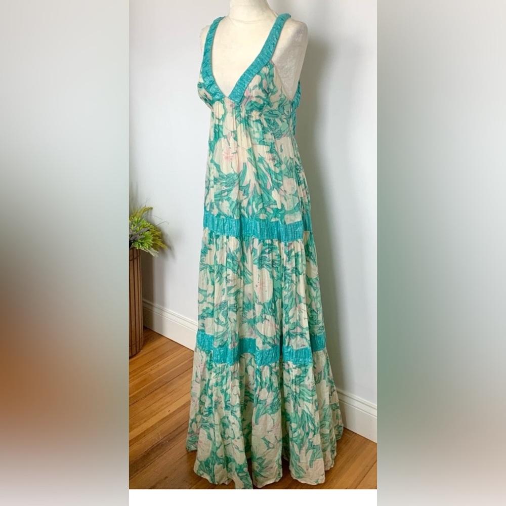 Rebecca Taylor sleeveless Batik style Floral Cotton Maxi Dress, size 2